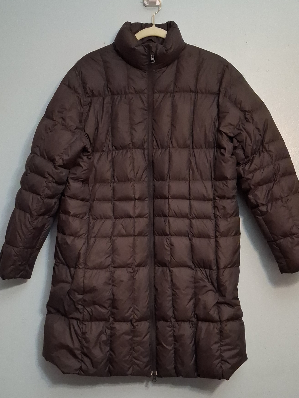 Lands' End Size L Women's Dark Brown Quilted Long Puffer Coat Insulat Goosedown.